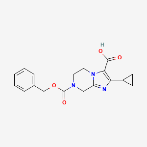 molecular formula C18H19N3O4 B13220425 7-[(Benzyloxy)carbonyl]-2-cyclopropyl-5H,6H,7H,8H-imidazo[1,2-a]pyrazine-3-carboxylic acid 