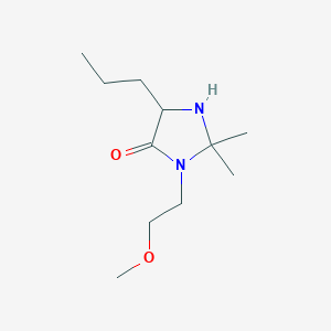 molecular formula C11H22N2O2 B13220854 3-(2-Methoxyethyl)-2,2-dimethyl-5-propylimidazolidin-4-one 