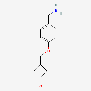 molecular formula C12H15NO2 B13221082 3-[4-(Aminomethyl)phenoxymethyl]cyclobutan-1-one 