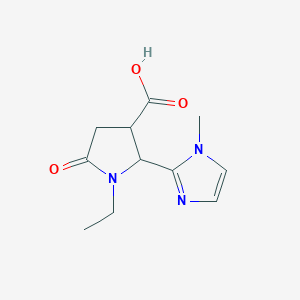 molecular formula C11H15N3O3 B13221405 1-ethyl-2-(1-methyl-1H-imidazol-2-yl)-5-oxopyrrolidine-3-carboxylic acid 