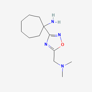 molecular formula C12H22N4O B13221612 1-{5-[(Dimethylamino)methyl]-1,2,4-oxadiazol-3-YL}cycloheptan-1-amine 