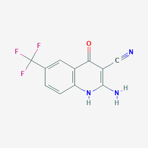 molecular formula C11H6F3N3O B13221707 2-Amino-4-hydroxy-6-(trifluoromethyl)quinoline-3-carbonitrile 