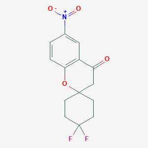 molecular formula C14H13F2NO4 B13221832 4',4'-Difluoro-6-nitro-3,4-dihydrospiro[1-benzopyran-2,1'-cyclohexane]-4-one 