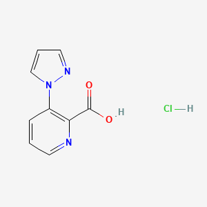 molecular formula C9H8ClN3O2 B13222201 3-(1H-Pyrazol-1-yl)pyridine-2-carboxylic acid hydrochloride 