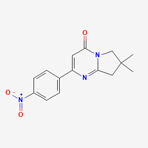 molecular formula C15H15N3O3 B13222296 7,7-Dimethyl-2-(4-nitrophenyl)-4H,6H,7H,8H-pyrrolo[1,2-a]pyrimidin-4-one 