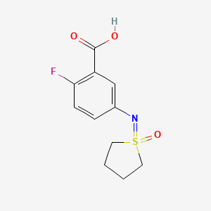 molecular formula C11H12FNO3S B13222743 2-Fluoro-5-[(1-oxo-1lambda6-thiolan-1-ylidene)amino]benzoicacid 