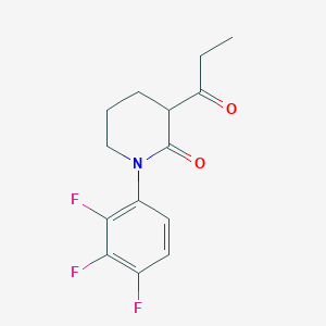 molecular formula C14H14F3NO2 B13222851 3-Propanoyl-1-(2,3,4-trifluorophenyl)piperidin-2-one 