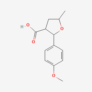 molecular formula C13H16O4 B13223160 2-(4-Methoxyphenyl)-5-methyloxolane-3-carboxylic acid 