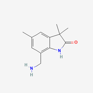 molecular formula C12H16N2O B13223190 7-(Aminomethyl)-3,3,5-trimethyl-2,3-dihydro-1H-indol-2-one 