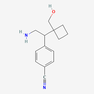 molecular formula C14H18N2O B13223267 4-{2-Amino-1-[1-(hydroxymethyl)cyclobutyl]ethyl}benzonitrile 