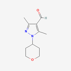 molecular formula C11H16N2O2 B13223289 3,5-Dimethyl-1-(oxan-4-YL)-1H-pyrazole-4-carbaldehyde 