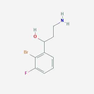 molecular formula C9H11BrFNO B13223363 3-Amino-1-(2-bromo-3-fluorophenyl)propan-1-ol 