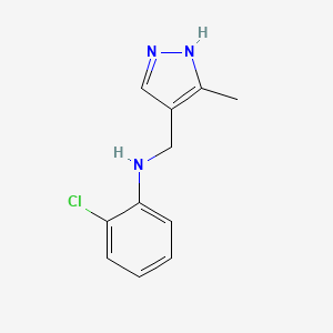 molecular formula C11H12ClN3 B13223509 2-Chloro-N-[(3-methyl-1H-pyrazol-4-yl)methyl]aniline 