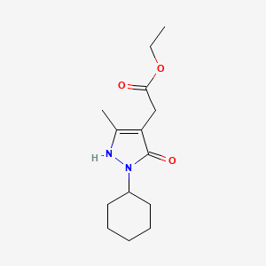 molecular formula C14H22N2O3 B13223542 Ethyl 2-(2-cyclohexyl-5-methyl-3-oxo-2,3-dihydro-1H-pyrazol-4-yl)acetate 