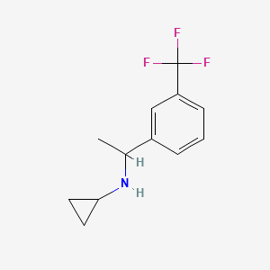 molecular formula C12H14F3N B13223630 N-{1-[3-(Trifluoromethyl)phenyl]ethyl}cyclopropanamine 