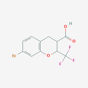 molecular formula C11H8BrF3O3 B13223712 7-Bromo-2-(trifluoromethyl)-3,4-dihydro-2H-1-benzopyran-3-carboxylic acid 