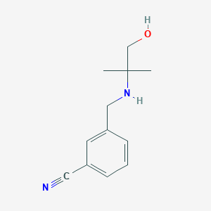 molecular formula C12H16N2O B13224191 3-{[(1-Hydroxy-2-methylpropan-2-yl)amino]methyl}benzonitrile 