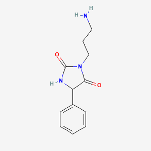 molecular formula C12H15N3O2 B13224464 3-(3-Aminopropyl)-5-phenylimidazolidine-2,4-dione 