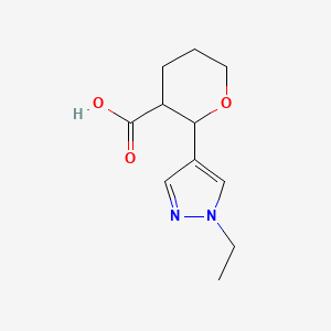 molecular formula C11H16N2O3 B13224517 2-(1-Ethyl-1H-pyrazol-4-yl)oxane-3-carboxylic acid 