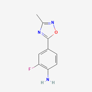 molecular formula C9H8FN3O B13224621 2-Fluoro-4-(3-methyl-1,2,4-oxadiazol-5-yl)aniline 