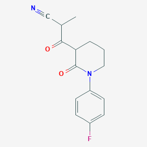 molecular formula C15H15FN2O2 B13224766 3-[1-(4-Fluorophenyl)-2-oxopiperidin-3-yl]-2-methyl-3-oxopropanenitrile 