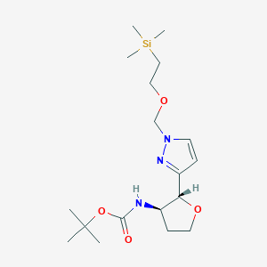 molecular formula C18H33N3O4Si B13224803 tert-Butyl N-[(2R,3R)-2-(1-{[2-(trimethylsilyl)ethoxy]methyl}-1H-pyrazol-3-yl)oxolan-3-yl]carbamate 