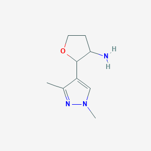 molecular formula C9H15N3O B13224946 2-(1,3-dimethyl-1H-pyrazol-4-yl)oxolan-3-amine 