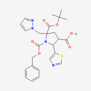 1-[(Benzyloxy)carbonyl]-5-[(tert-butoxy)carbonyl]-5-[(1H-pyrazol-1-yl)methyl]-2-(1,3-thiazol-5-yl)pyrrolidine-3-carboxylic acid