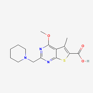 molecular formula C15H19N3O3S B13225208 4-Methoxy-5-methyl-2-(piperidin-1-ylmethyl)thieno[2,3-d]pyrimidine-6-carboxylic acid 