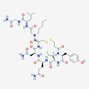 molecular formula C45H71N11O12S2 B13225219 N-{[(4R,7S,10S,13S,16S)-7-(2-amino-2-oxoethyl)-10-(3-amino-3-oxopropyl)-13-sec-butyl-16-(4-hydroxybenzyl)-6,9,12,15,18-pentaoxo-1,2-dithia-5,8,11,14,17-pentaazacycloicosan-4-yl]carbonyl}-N-pentylglycyl-L-leucylglycinamide 