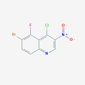 molecular formula C9H3BrClFN2O2 B13225234 6-Bromo-4-chloro-5-fluoro-3-nitroquinoline 