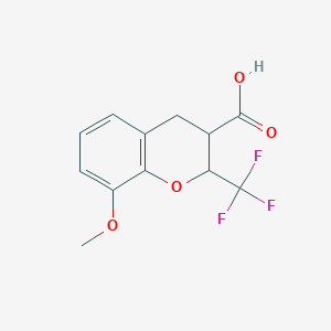 molecular formula C12H11F3O4 B13225276 8-Methoxy-2-(trifluoromethyl)-3,4-dihydro-2H-1-benzopyran-3-carboxylic acid 