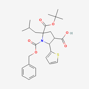 molecular formula C26H33NO6S B13225371 1-[(Benzyloxy)carbonyl]-5-[(tert-butoxy)carbonyl]-5-(2-methylpropyl)-2-(thiophen-2-yl)pyrrolidine-3-carboxylic acid 