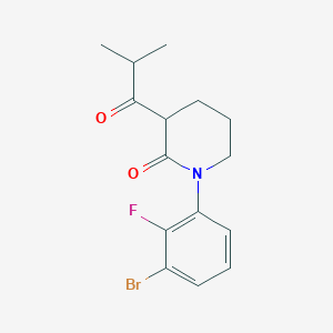 molecular formula C15H17BrFNO2 B13226079 1-(3-Bromo-2-fluorophenyl)-3-(2-methylpropanoyl)piperidin-2-one 