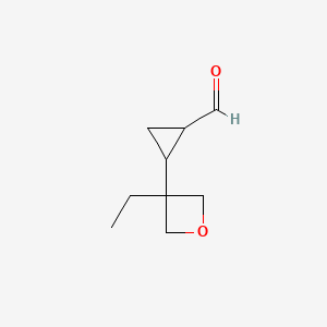 molecular formula C9H14O2 B13226142 2-(3-Ethyloxetan-3-yl)cyclopropane-1-carbaldehyde 