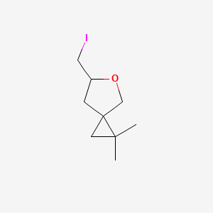 molecular formula C9H15IO B13226186 6-(Iodomethyl)-1,1-dimethyl-5-oxaspiro[2.4]heptane 