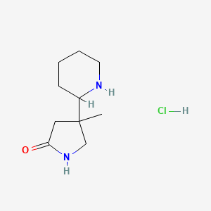 molecular formula C10H19ClN2O B13226395 4-Methyl-4-(piperidin-2-yl)pyrrolidin-2-one hydrochloride 