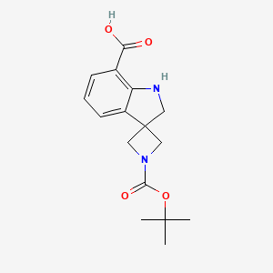 molecular formula C16H20N2O4 B13226649 1'-[(2-Methylpropan-2-yl)oxycarbonyl]spiro[1,2-dihydroindole-3,3'-azetidine]-7-carboxylic acid 