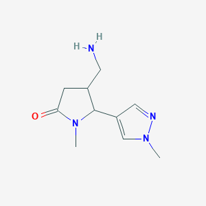 molecular formula C10H16N4O B13226795 4-(Aminomethyl)-1-methyl-5-(1-methyl-1H-pyrazol-4-yl)pyrrolidin-2-one 