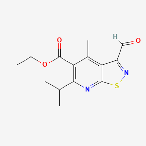 molecular formula C14H16N2O3S B13226972 Ethyl 3-formyl-4-methyl-6-(propan-2-yl)-[1,2]thiazolo[5,4-b]pyridine-5-carboxylate 