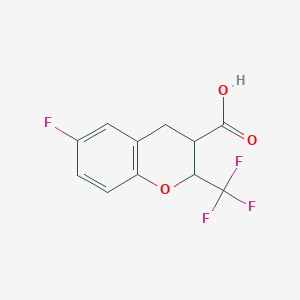 molecular formula C11H8F4O3 B13227036 6-Fluoro-2-(trifluoromethyl)-3,4-dihydro-2H-1-benzopyran-3-carboxylic acid 