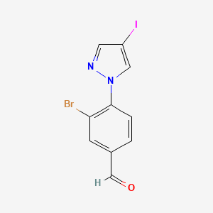 molecular formula C10H6BrIN2O B13227133 3-Bromo-4-(4-iodo-1H-pyrazol-1-yl)benzaldehyde 