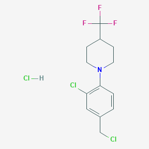 molecular formula C13H15Cl3F3N B13227300 1-[2-Chloro-4-(chloromethyl)phenyl]-4-(trifluoromethyl)piperidine hydrochloride 