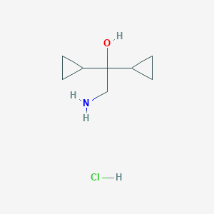 molecular formula C8H16ClNO B13227508 2-Amino-1,1-dicyclopropylethan-1-ol hydrochloride 