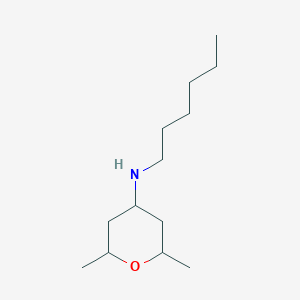 molecular formula C13H27NO B13231327 N-Hexyl-2,6-dimethyloxan-4-amine 