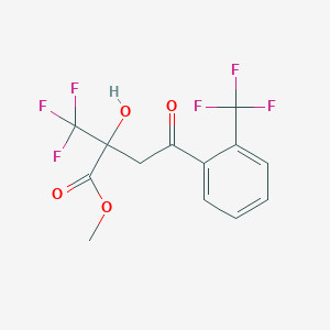 molecular formula C13H10F6O4 B13232150 Methyl 2-hydroxy-4-oxo-2-(trifluoromethyl)-4-[2-(trifluoromethyl)phenyl]butanoate 