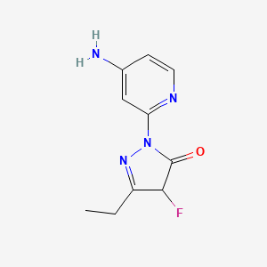 molecular formula C10H11FN4O B13232491 1-(4-Aminopyridin-2-yl)-3-ethyl-4-fluoro-4,5-dihydro-1H-pyrazol-5-one 