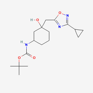 molecular formula C17H27N3O4 B13232986 tert-Butyl N-{3-[(3-cyclopropyl-1,2,4-oxadiazol-5-yl)methyl]-3-hydroxycyclohexyl}carbamate 