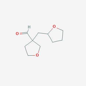 molecular formula C10H16O3 B13233195 3-(Oxolan-2-ylmethyl)oxolane-3-carbaldehyde 