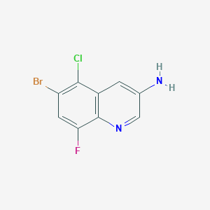 molecular formula C9H5BrClFN2 B13233686 6-Bromo-5-chloro-8-fluoroquinolin-3-amine 